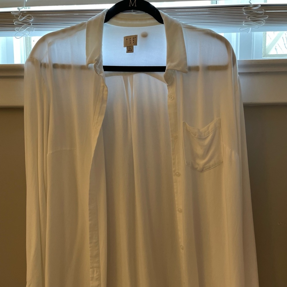 White sheer long sleeve button down blouse